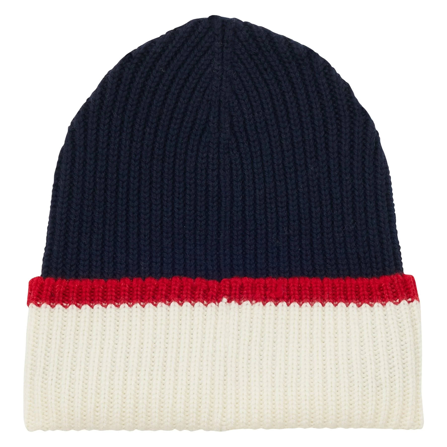 Bonnet Pedro en maille marine revers écru, filet rouge – Image 2