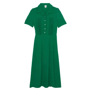 Robe Angèle verte à motif feuille de chêne