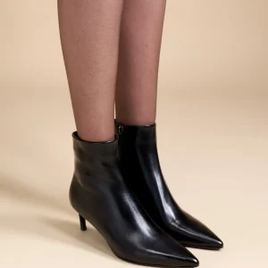 Bottines à talon et bout pointu Noura Low Black Calf - MI/MAI