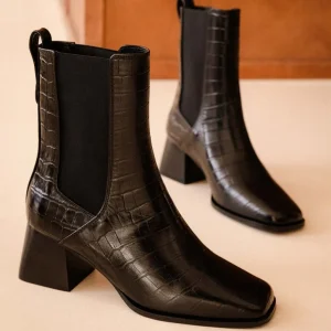 Bottines Femme en Cuir Croco à Élastiques – Talon Carré 5 cm – Bobbies