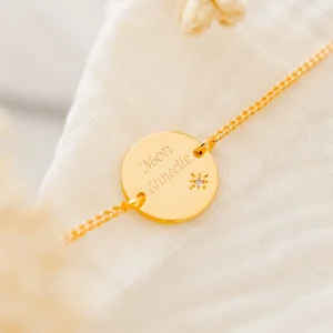 Bracelet personnalisé pastille oxyde de zirconium chaine or MON ETINCELLE