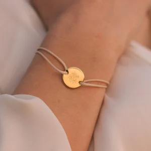 Bracelet personnalisé cordon médaille ronde gravée ARBRE DE VIE
