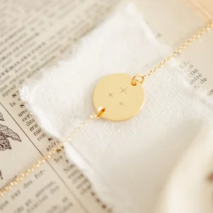 Bracelet personnalisé pastille chaine gravé étoiles or CIEL ETOILE