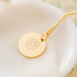 Collier fleur de naissance personnalisable médaille ronde ECLOSION