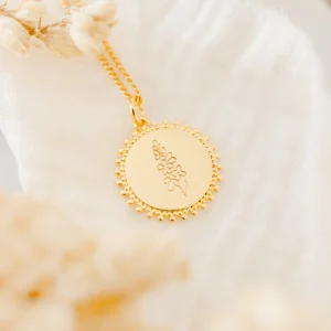 Collier fleur de naissance personnalisable médaille éclat ECLOSION