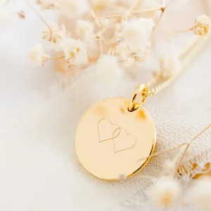 Pendentif personnalisé médaille ronde or COEUR A COEUR