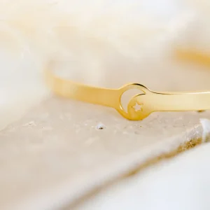 Bracelet jonc ajouré lune étoile or CELESTE