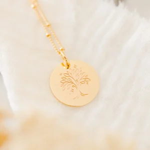 Pendentif personnalisé médaille ronde or ARBRE DE VIE
