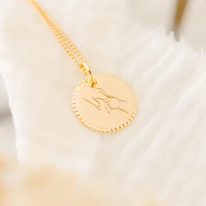 Pendentif personnalisé médaille ronde or mains liées PREMIER LIEN