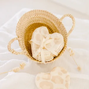 Semainier lingettes lavables cœur léopard 100% mousseline de coton MON COEUR FAIT GRAOU